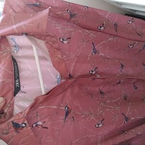 Zara Pink Bird Print Shirt Medium